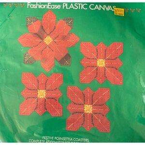 Vintage Craft New Plastic Canvas Kit Poinsettia Christmas Flowers 8483 Coasters